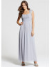 Gray Chiffon Lace Keyhole Back Long Prom Dress  